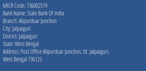 State Bank Of India Alipurduar Junction MICR Code