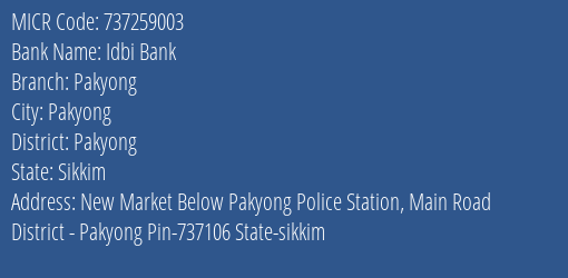 Idbi Bank Pakyong MICR Code