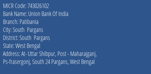 Union Bank Of India Patibania MICR Code