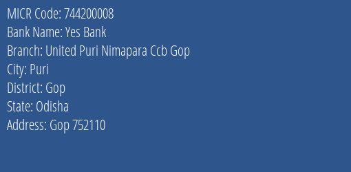 United Puri Nimapara Central Cooperative Bank Gop MICR Code