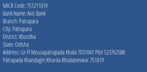 Axis Bank Patrapara MICR Code