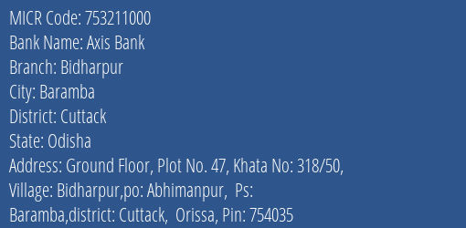 Axis Bank Bidharpur MICR Code
