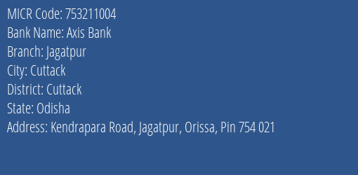 Axis Bank Jagatpur MICR Code