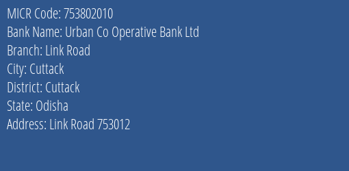 Urban Co Operative Bank Ltd Link Road MICR Code