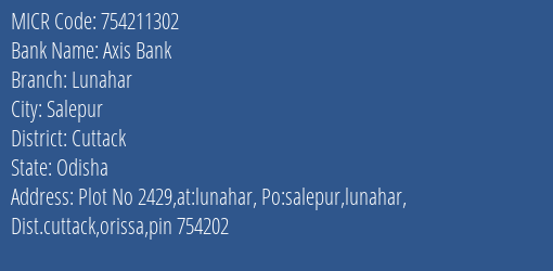 Axis Bank Lunahar MICR Code