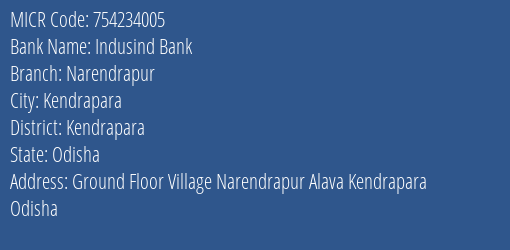 Indusind Bank Narendrapur MICR Code