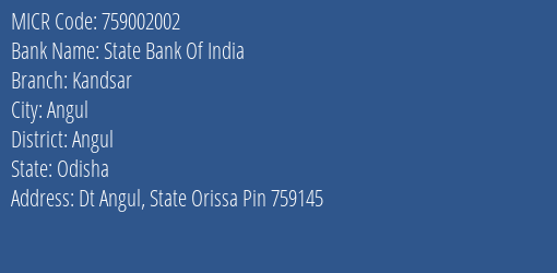 State Bank Of India Kandsar MICR Code