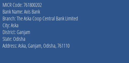 The Aska Coop Central Bank Limited Aska MICR Code