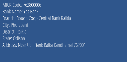 Boudh Coop Central Bank Raikia MICR Code