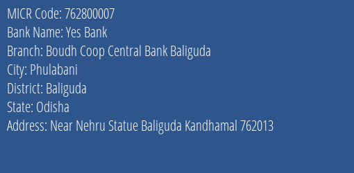 Boudh Coop Central Bank Baliguda MICR Code
