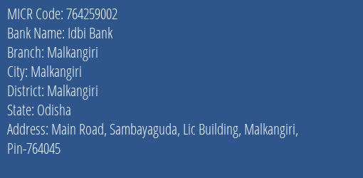 Idbi Bank Malkangiri MICR Code