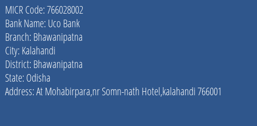 Uco Bank Bhawanipatna MICR Code