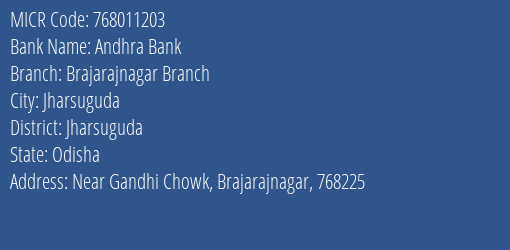 Andhra Bank Brajarajnagar Branch MICR Code