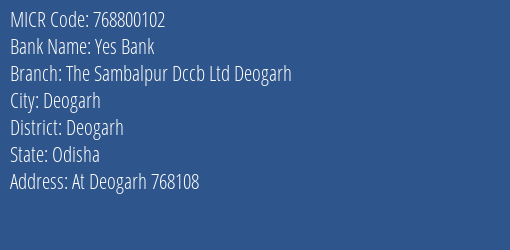 The Sambalpur District Cooperative Central Bank Ltd Deogarh MICR Code