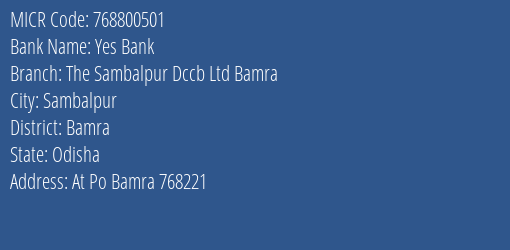 The Sambalpur District Cooperative Central Bank Ltd Bamra MICR Code