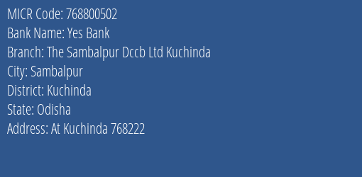 The Sambalpur District Cooperative Central Bank Ltd Kuchinda MICR Code
