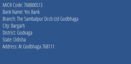 The Sambalpur District Cooperative Central Bank Ltd Godbhaga MICR Code