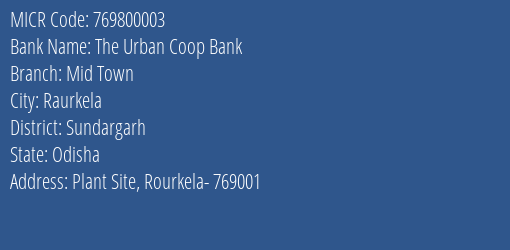 The Urban Coop Bank Mid Town MICR Code