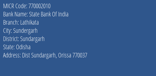 State Bank Of India Lathikata MICR Code