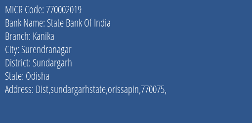 State Bank Of India Kanika MICR Code