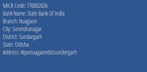 State Bank Of India Nuagaon MICR Code