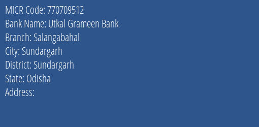 Utkal Grameen Bank Salangabahal MICR Code