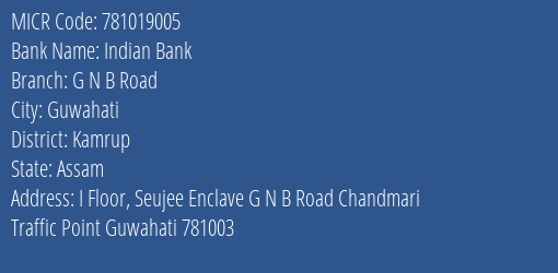 Indian Bank G N B Road MICR Code