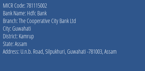 The Cooperative City Bank Ltd Silpukhuri MICR Code