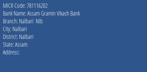 Assam Gramin Vikash Bank Nalbari Nlb MICR Code