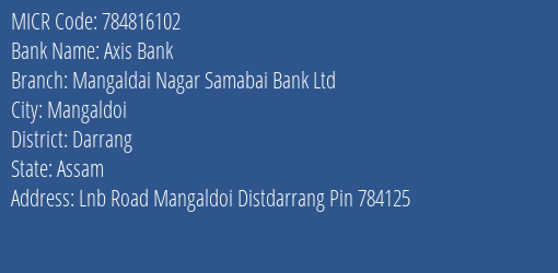 Mangaldai Nagar Samabai Bank Ltd Lnb Road MICR Code