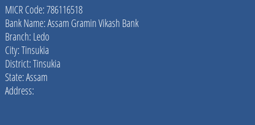 Assam Gramin Vikash Bank Ledo MICR Code