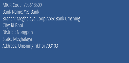 Meghalaya Coop Apex Bank Umsning MICR Code