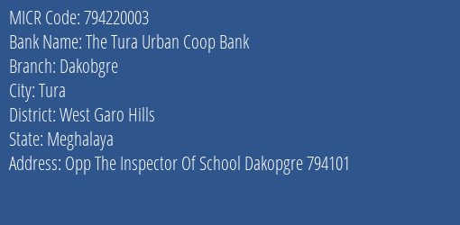 The Tura Urban Coop Bank Dakobgre MICR Code