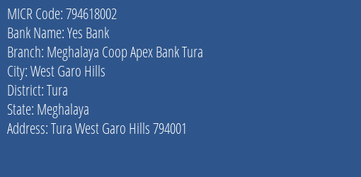Meghalaya Coop Apex Bank Tura MICR Code