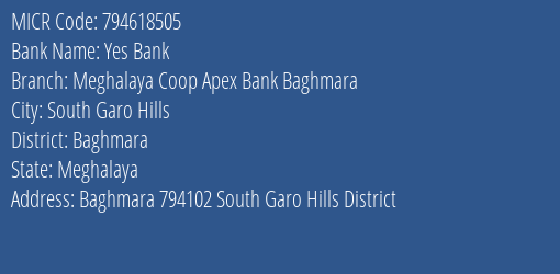 Meghalaya Coop Apex Bank Baghmara MICR Code
