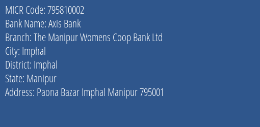 The Manipur Womens Coop Bank Ltd Paona Bazar MICR Code
