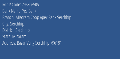 Mizoram Coop Apex Bank Serchhip MICR Code