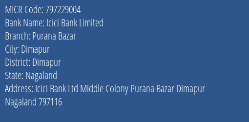 Icici Bank Limited Purana Bazar MICR Code