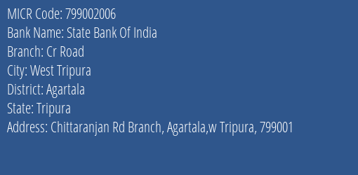 State Bank Of India Cr Road MICR Code