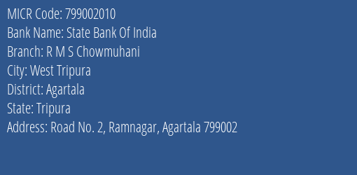 State Bank Of India R M S Chowmuhani MICR Code