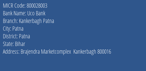 Uco Bank Kankerbagh Patna MICR Code