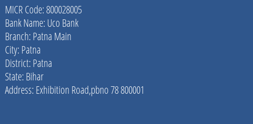 Uco Bank Patna Main MICR Code