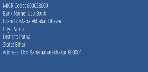 Uco Bank Mahalekhakar Bhavan MICR Code