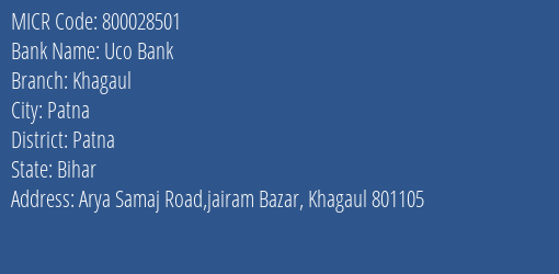 Uco Bank Khagaul MICR Code