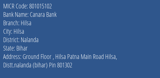 Canara Bank Hilsa MICR Code