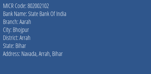 State Bank Of India Aarah MICR Code