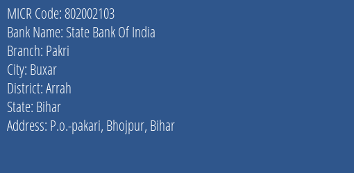 State Bank Of India Pakri MICR Code