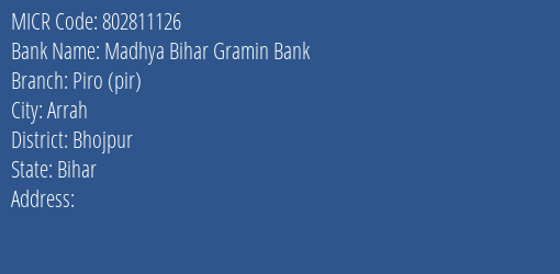 Madhya Bihar Gramin Bank Piro Pir Branch Address Details and MICR Code 802811126