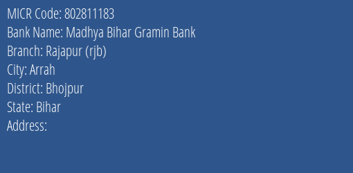 Madhya Bihar Gramin Bank Rajapur Rjb Branch Address Details and MICR Code 802811183