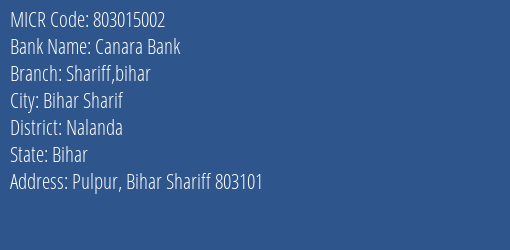 Canara Bank Shariff Bihar MICR Code